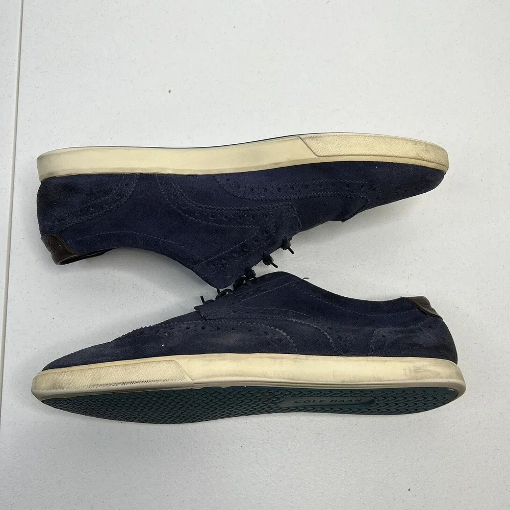 Cole Haan 11 M Navy Blue Suede Joshua Wingtip Oxford Sneaker Brogue Casual Shoes